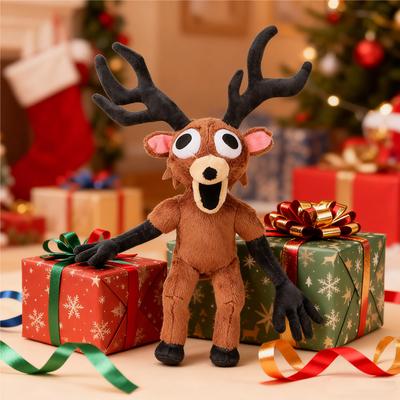 Non-Toxic Plush Deer Stuffed Animal Toy - Super Soft Huggable With Big Expressive Eyes Detailed Black Antlers Brown Body & Black Limbs