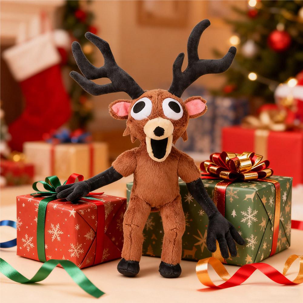 Plush Deer Stuffed Animal Toy - Super Soft Huggable with Big Expressive Eyes, Detailed Black Antlers, Brown Body & Black Limbs