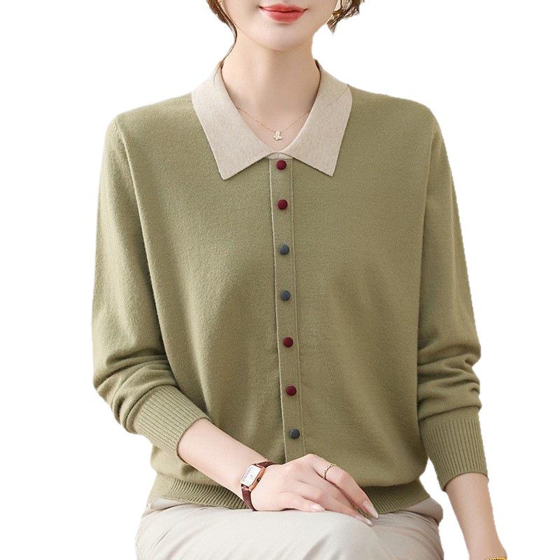 2025 Women's Plus Size Knit Top - Spring/Autumn Woolen Sweater for Middle-Aged & Elderly