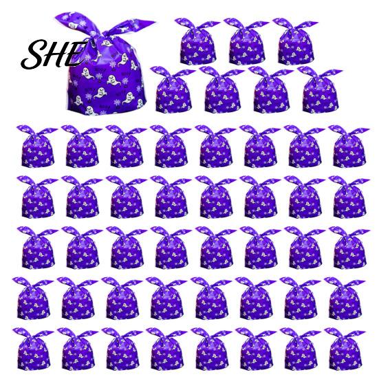 Transparent Cookie Bags with Drawstrings 48 Pcs Halloween Candy Bags, Kids Trick or Treat Goodie Cute Rabbit Small Containers for Party Ear