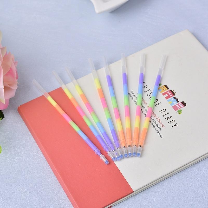 10Pcs/Set 6color ranbow Ink Gel Pen Refill Rod PenHandle School Writing Stationery Gel Ink Pen