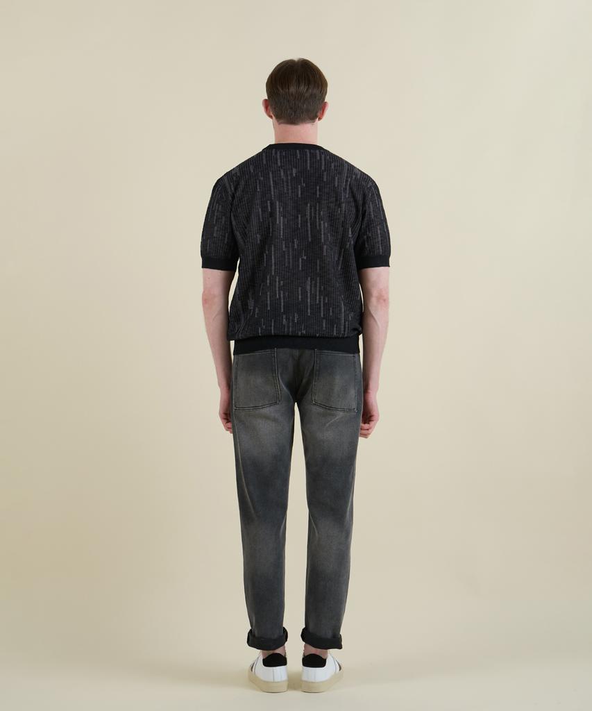 PANICALE Black Striped Short Sleeve Crew Neck Knit