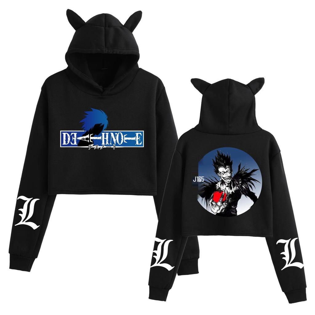 Women's 'Death Note' Cat Ear Crop Top Hoodie