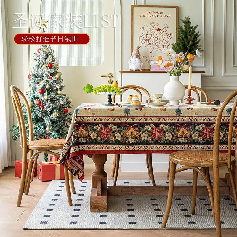 Elegant Christmas Tablecloth Cotton Linen Blend Rectangular Dining Table Cover Red Holiday Decor Home Kitchen