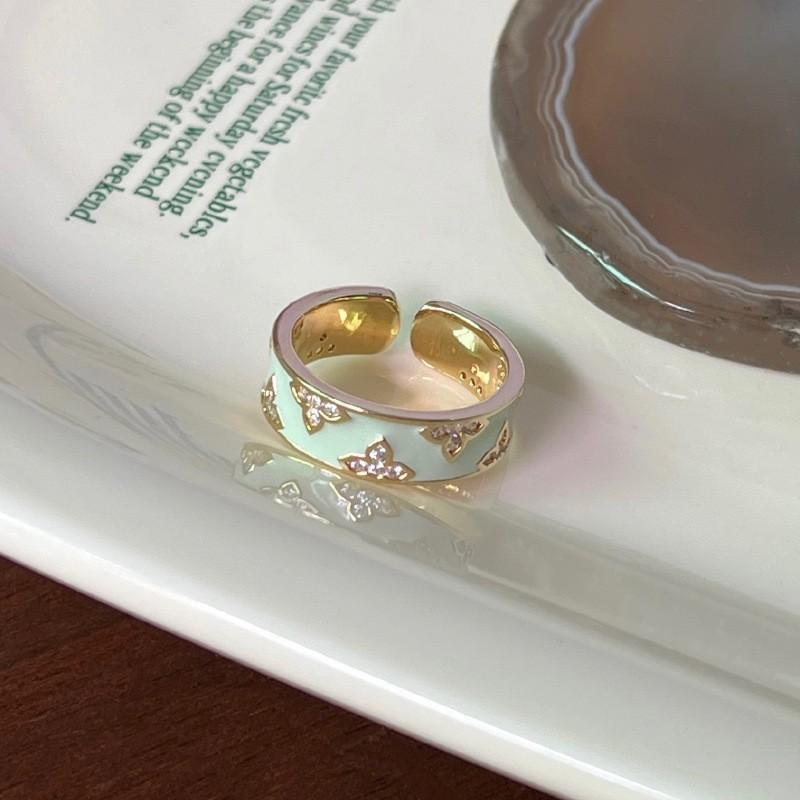 Vierblättriges Kleeblatt Tropfenglasur Ring Zart Leichter Luxus Nischendesign Premium-Sinn Diamant Persönlichkeit Passend Offener Zeigefinger Alltäglicher zarter Ring