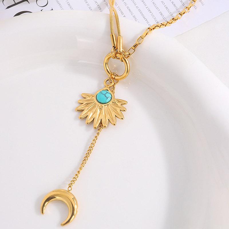 Titanium steel necklace European and American moon pendant double-layer necklace female retro wind electroplating necklace collarbone chain