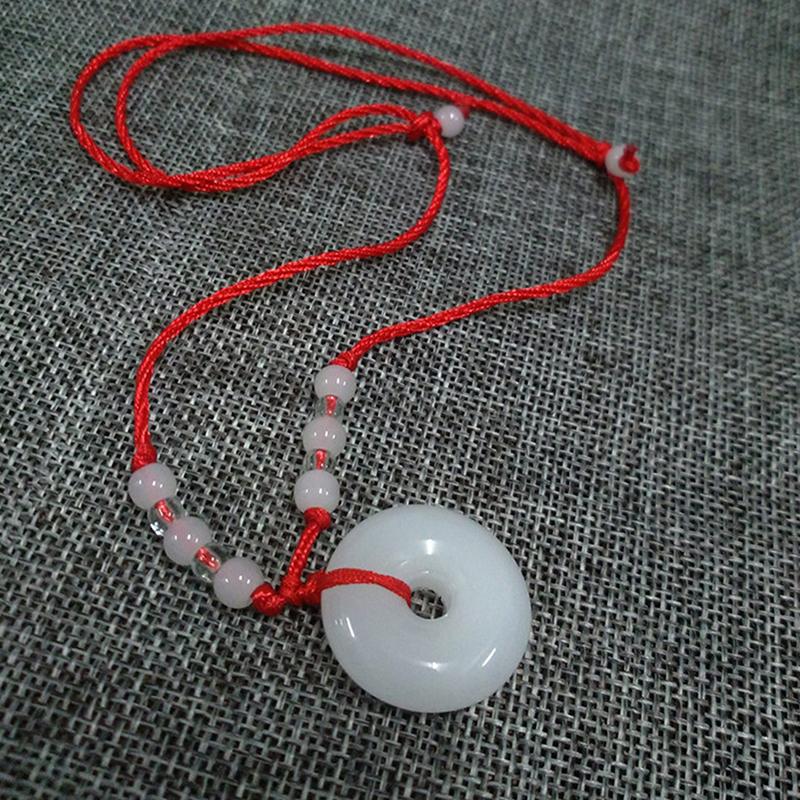 Buddhist White Jade Hand Woven Pendant Necklace Lotus Guanyin Buddha Long Life Lock Pendant Lucky Necklace