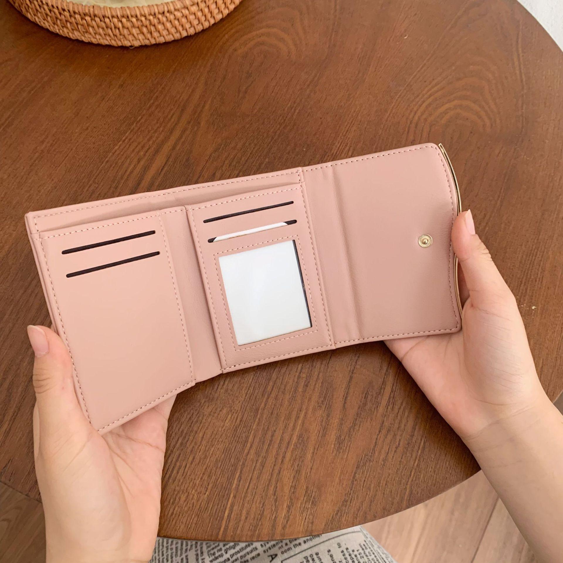 

женский кошелек ins, короткая дуговая фурнитура, сумка для карт с несколькими отделениями, на молнии, кошелек для мелочи, многофункциональный. светло-розовый