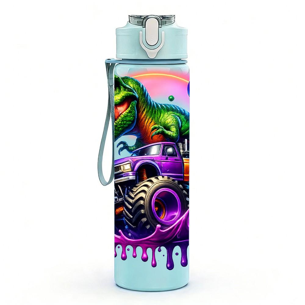 1PC Colorful Dragon DJ Music Cartoon 750ml Color Plastic Sports Water Bottle Leakproof Flip Straw Lid Suitable for Sports Office Home Use
