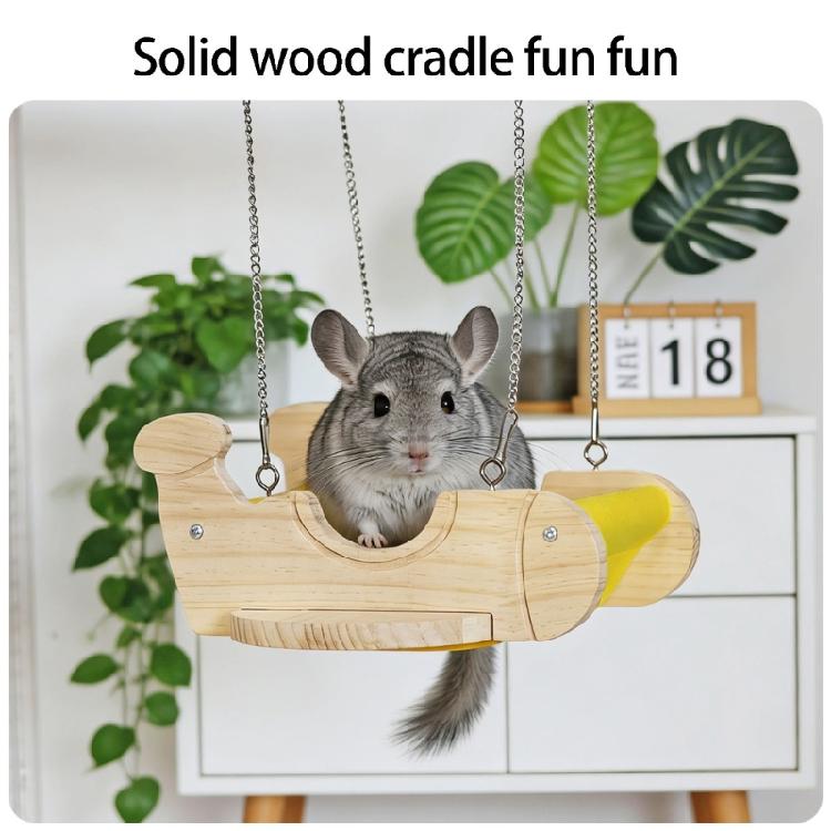 Natural Wooden Small Pet Swing Hammock Chew Proof Hanging Bed Toy For Chinchilla Cage Exercise Entertainment Activity