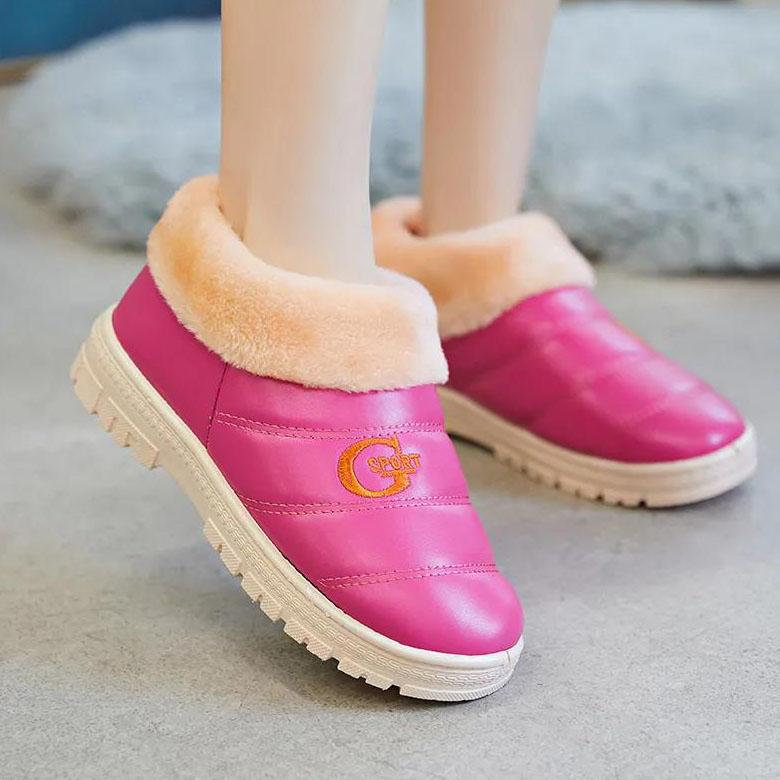 Women's Winter Waterproof Cotton Slippers Warm Thick Sole Indoor Leather Home Cotton Shoes