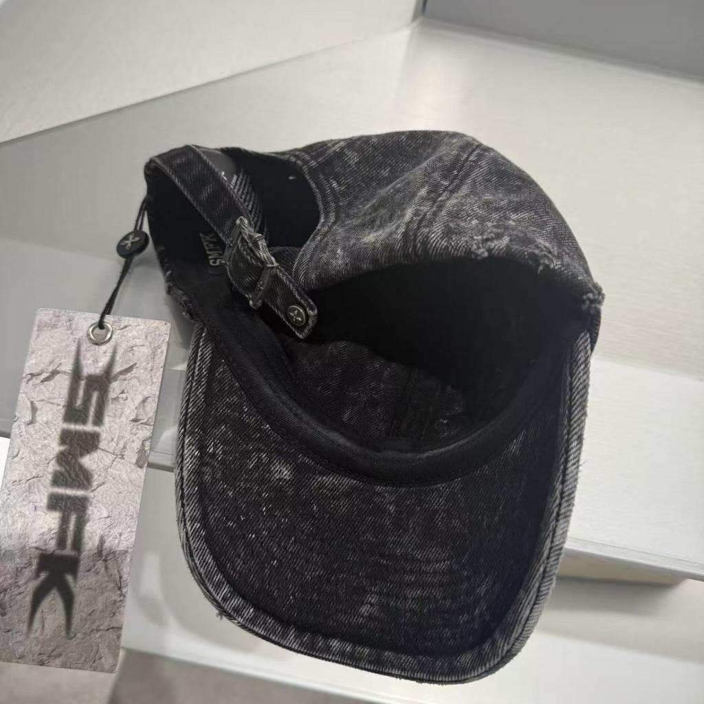 SK Cross flower baseball cap with embroidered letters, casual sports retro denim baseball cap with adjustable sunshade and curved brim