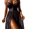 Sexy High-Slit Suspender Lingerie Nightgown w672