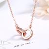 Simple Micro Inlaid Zircon Double Interlocking Circle Pendant Clavicle Necklace For Women