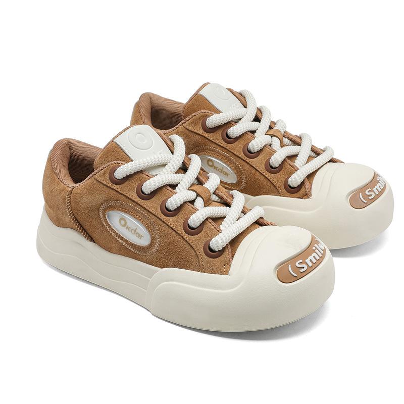 

58086 улыбающиеся парусиновые туфли для мужчин и женщин, парные, нишевые, туфли с большой головой, дышащие и легкие белые туфли на толстой подошве на лето 44-male code коричневый