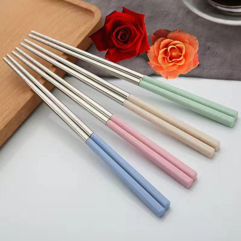 4 Pairs/set 304 Stainless Steel Chopsticks, Reusable Multicolor Chopsticks Safe Metal Chopsticks Non Slip Square Chopsticks
