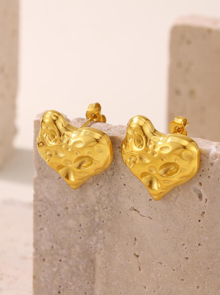 Orecchini a Bottone a Forma di Cuore con Strass Qiong Yao - Accessori in Acciaio Inossidabile Placcato Oro 18K