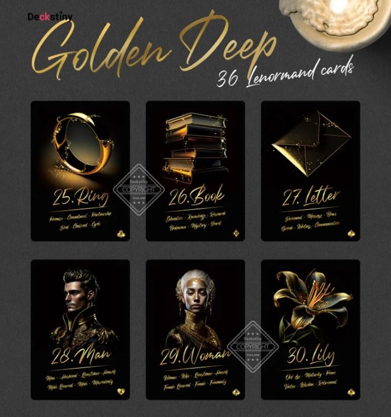 Kancharo 36 Lenormand Tarot Reading Set Deep 36 Lenormand Includes a Japanese Lenormand Card Basic Instruction Manual and Pouch Cards, [Golden -