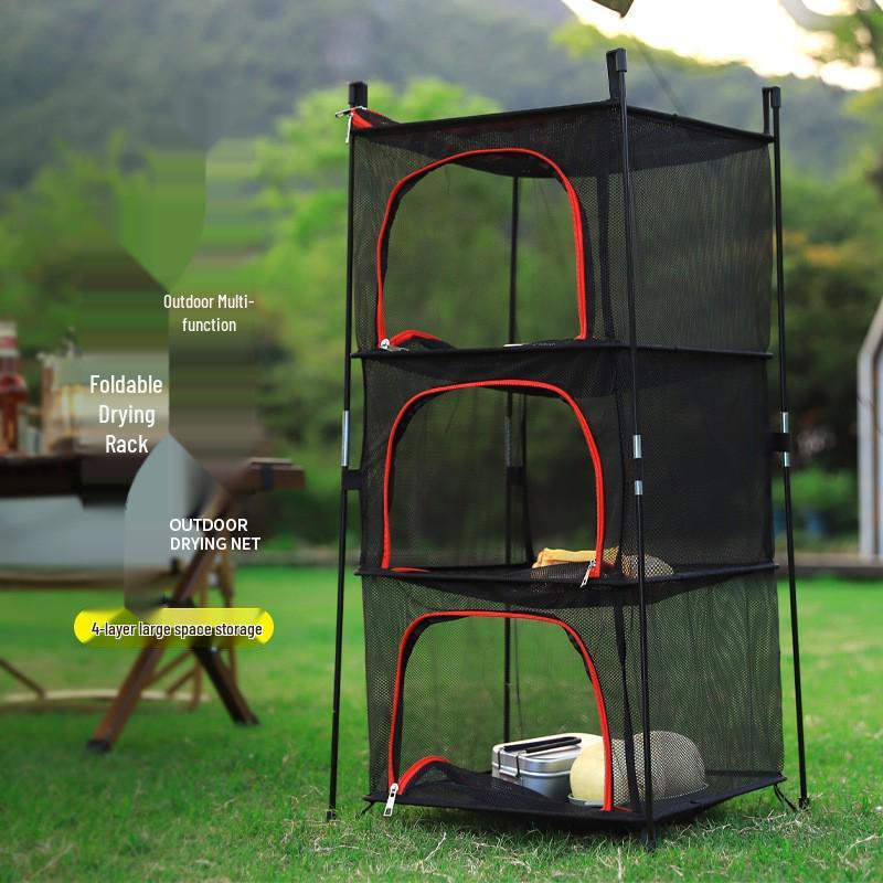 Multifunctional Outdoor Folding Drying Net with Stand – Insect-Proof for Camping, Clothes, Fruits, Vegetables, and Fish.