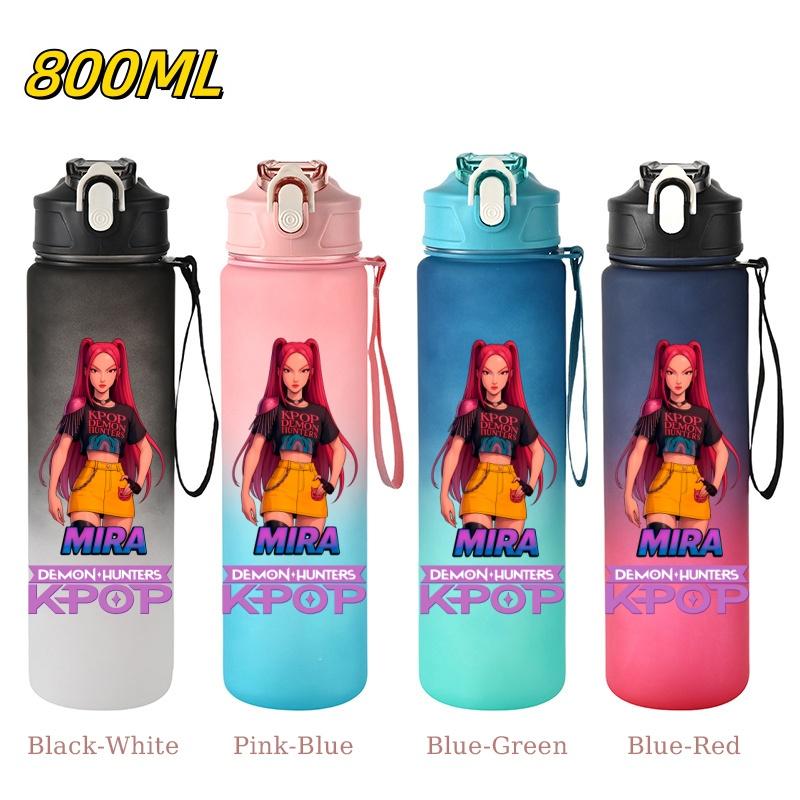 800ML KPop Demon Hunters Gradient Cartoon Print Large Capacity Straw Water Cup Outdoor Portable Sports Drink Bottles Travel Mug