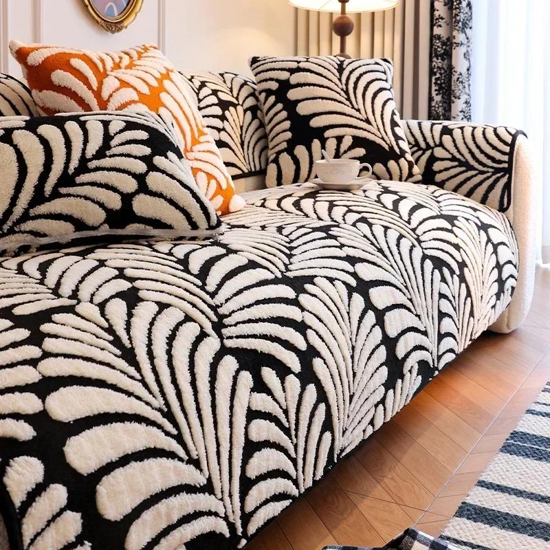 Plush Jacquard Sofa Cushion Thicken Warm Plush Sofa Covers for Living Room Anti-slip Universal Couch Protector Towel Home Decor