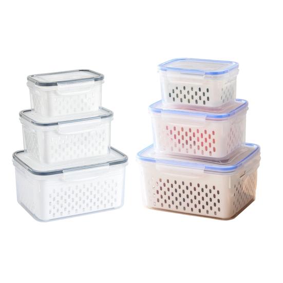 3PCS Crisper Box Airtight Food Storage Containers with Removable Drain Basket Stackable Meal Prep Containers for Fruits And