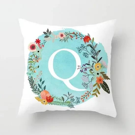 A-Z Letter Cushion Cover Blue Floral   Soft Throw Pillow Cover Decorative Sofa Pillow Case Pillowcase