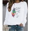 New Winter Fashion Women Clothing Feather Printed Casual Sweatshirt Long Sleeve Tops T-shirt Ladies Round Neck Pullover Sweater