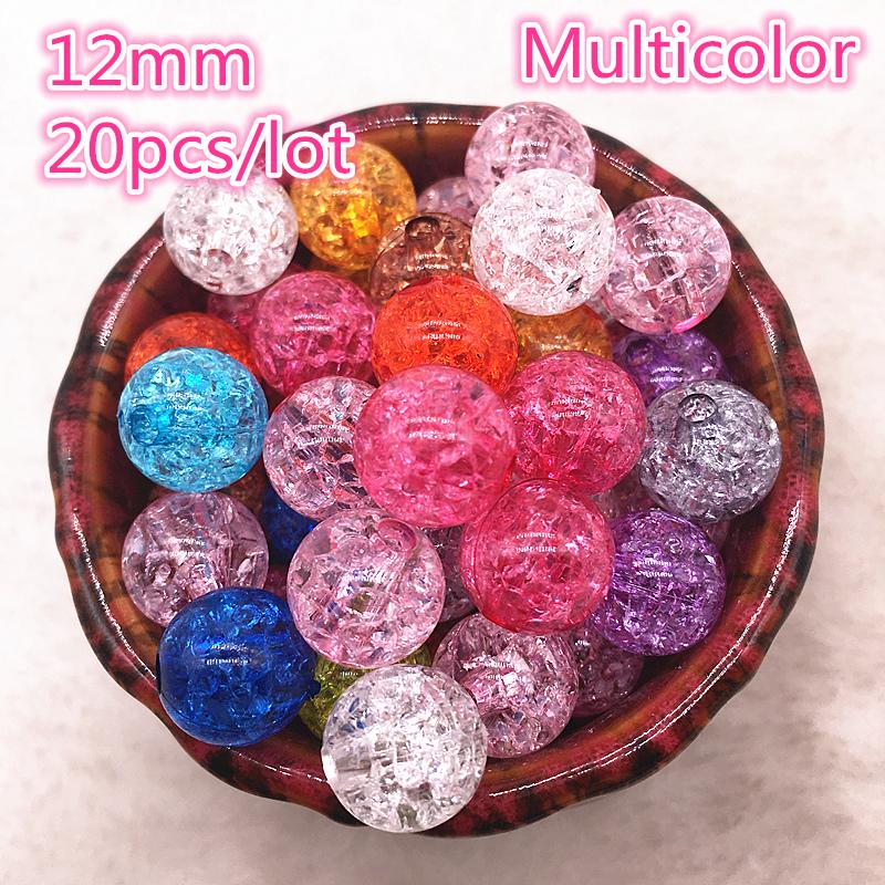 20pcs 12mm Multicolor Round Acrylic Crackle Bead Loose Spacer Beads For Necklaces Bracelets Jewelry Making