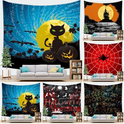 Wohndekor Halloween Wandteppich Halloween Party Teufel Kürbis Totenkopf Schwarze Katze Dekoration Wandteppich Hintergrundstoff tapiz