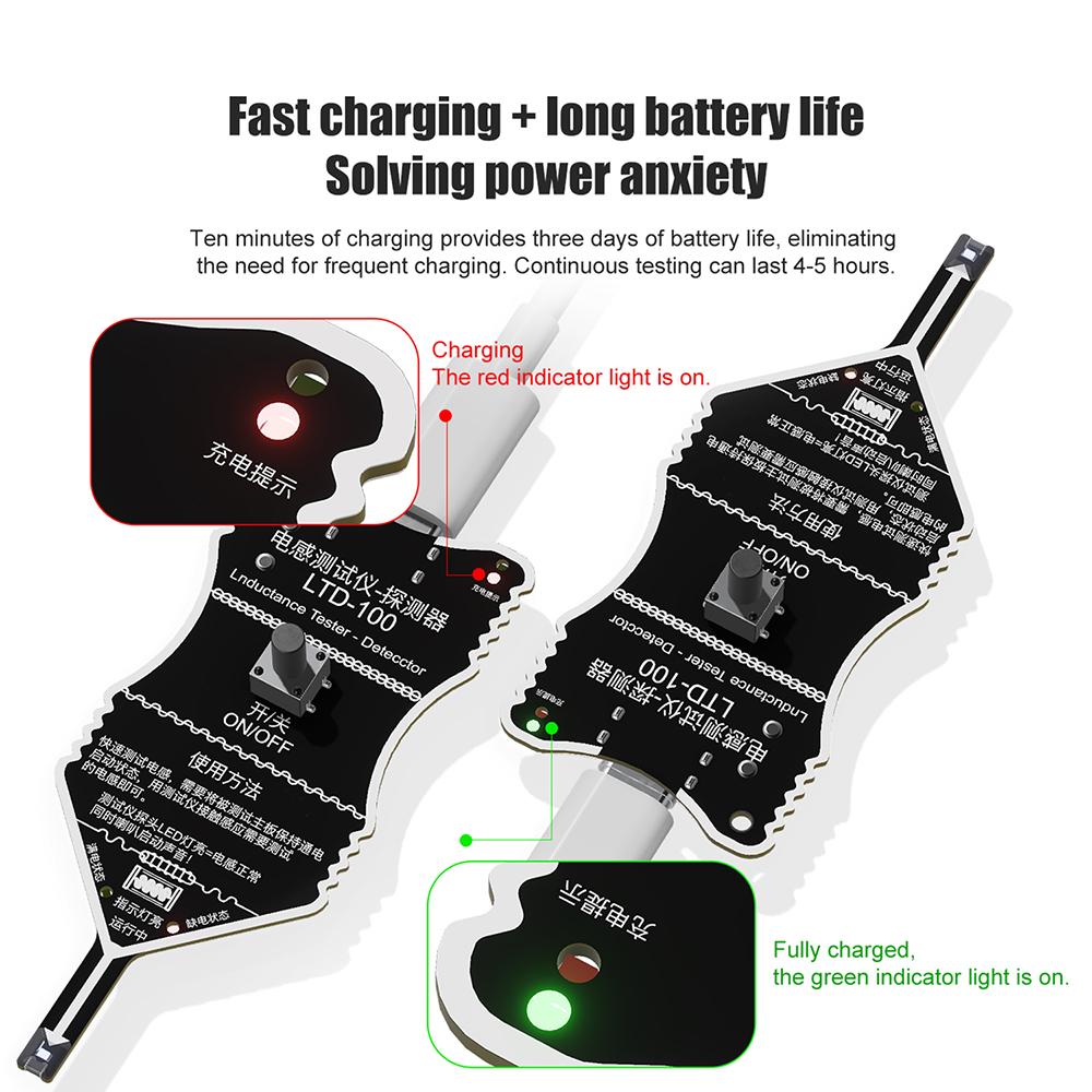 LTD-100 Inductance Tester Type C Charging Portable Coil Detector For Circuit Board Repair With Buzzer Alarm LED Indicator Light