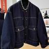 Frakke til Damer Fleece Fortykket Plys Efterår Vinter Oversize Afslappet Knap Denim Jakke