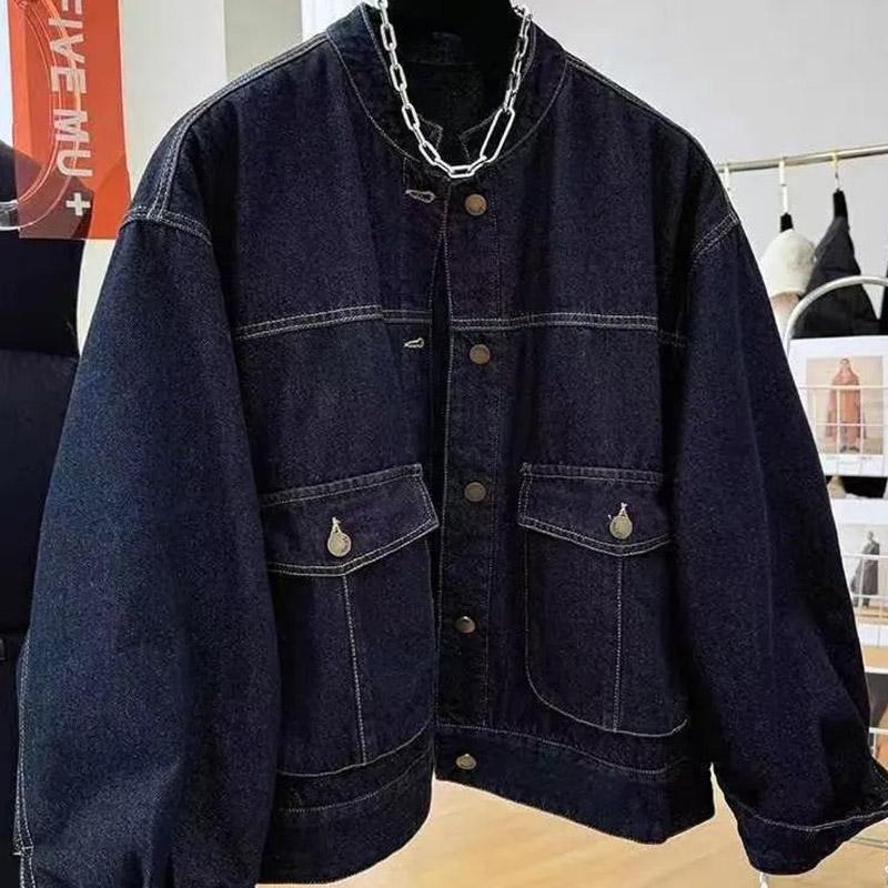 Frakke til Damer Fleece Fortykket Plys Efterår Vinter Oversize Afslappet Knap Denim Jakke