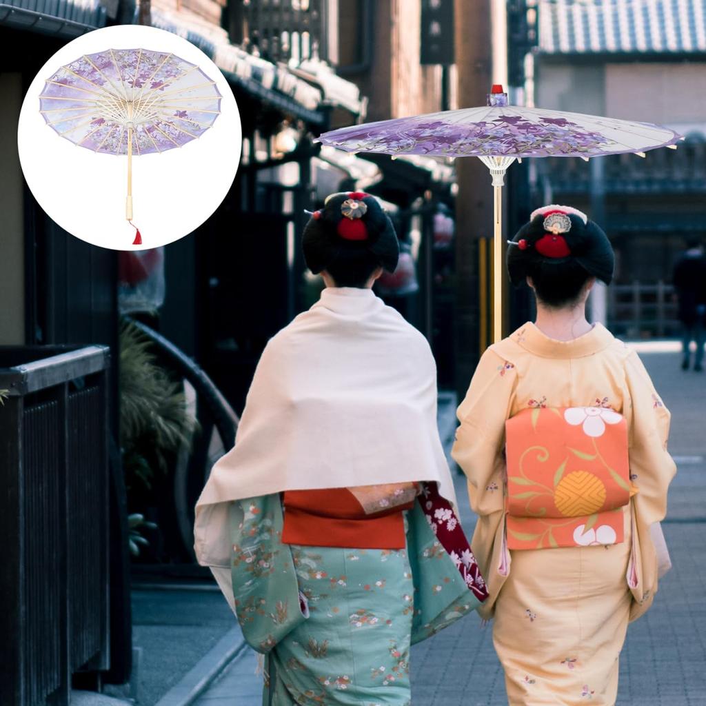 CALLARON Traditional Japanese Oiled Paper Umbrella with Floral Silk Classic Retro Dance Umbrella for and Party Lightweight 270g with Wooden Handle