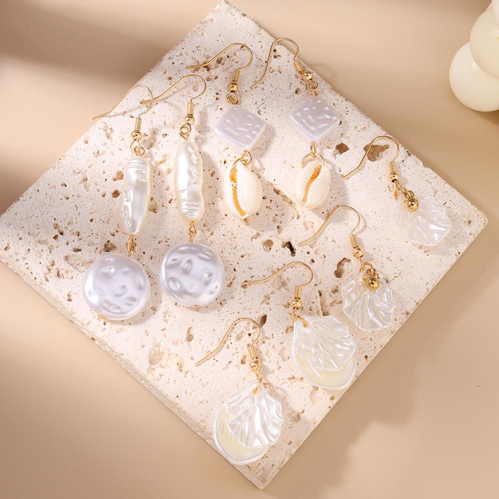 4pairs Summer Beach Conch Shell Drop Earrings for Women Girls Pearl Earrings Party Holiday Jewelry Gifts