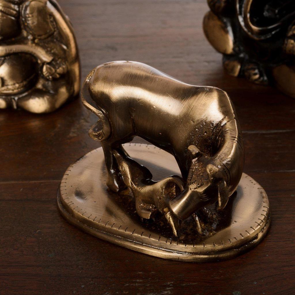 Kamdhenu Cow and Calf Sculpture Brass Showpiece
