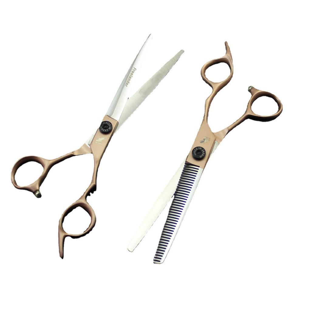 Rose Gold 7.0" Serrated Straight Shears - Gemstone Style Hairdressing & Pet Grooming Scissors