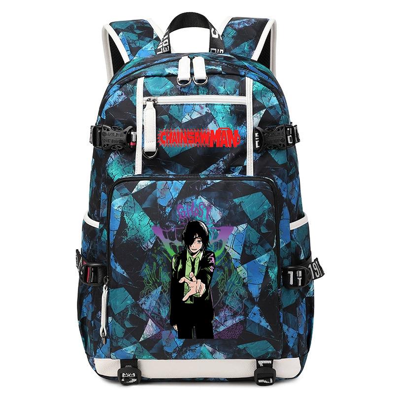 Zaino da Studente con Stampa Anime Motosega Grande Capacità Borsa Scolastica Casual per Bambini Adolescenti