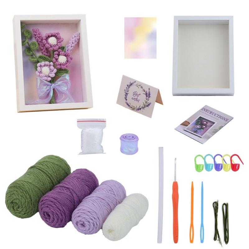 DIY Crochet Flower Kits with Yarn, Crochet Hook, Crochet Needle, Knitting Marker, Instruction and Crochet Accessories