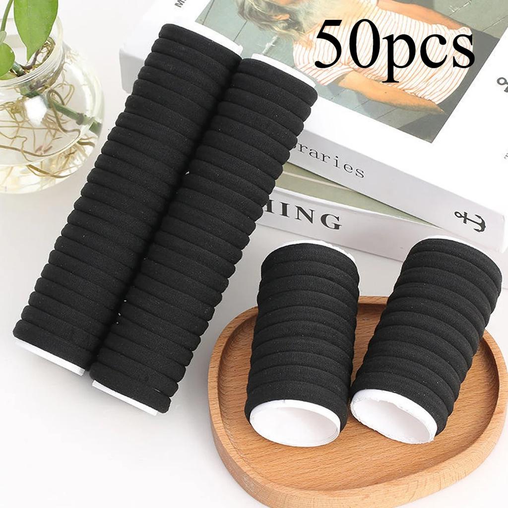 Black Hair Bands 50/100PCS – High Elastic Rubber Hair Ties for Women, Ponytail Holders & Scrunchies Accessories