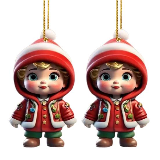 2 Pcs Christmas Ornaments Cartoon Snowman Santa Claus Acrylic Pendant Xmas Tree Hanging Decoration for Holiday Party Decor Car Accessories