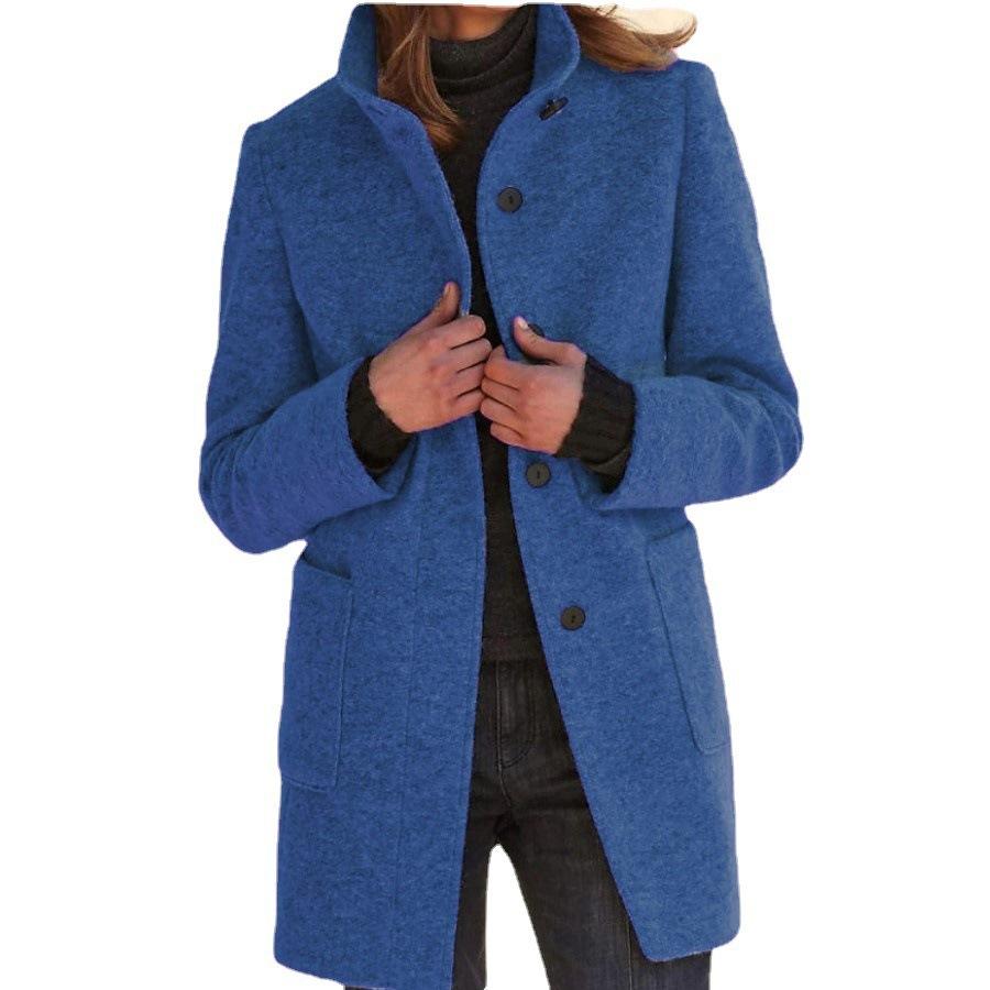 Autumn Winter Women's Vintage Wool Blend Coat, Notched Lapel Button Front Jacket with Stand Collar, Retro Office Chic Outerwear for Business Casual