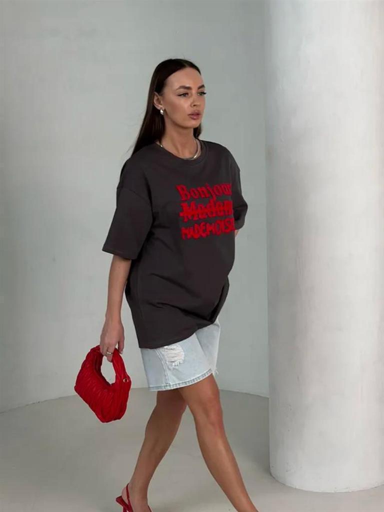 Versatile Retro Print Women's High Street Short Sleeve T-Shirt: European & American Trendy Niche Style