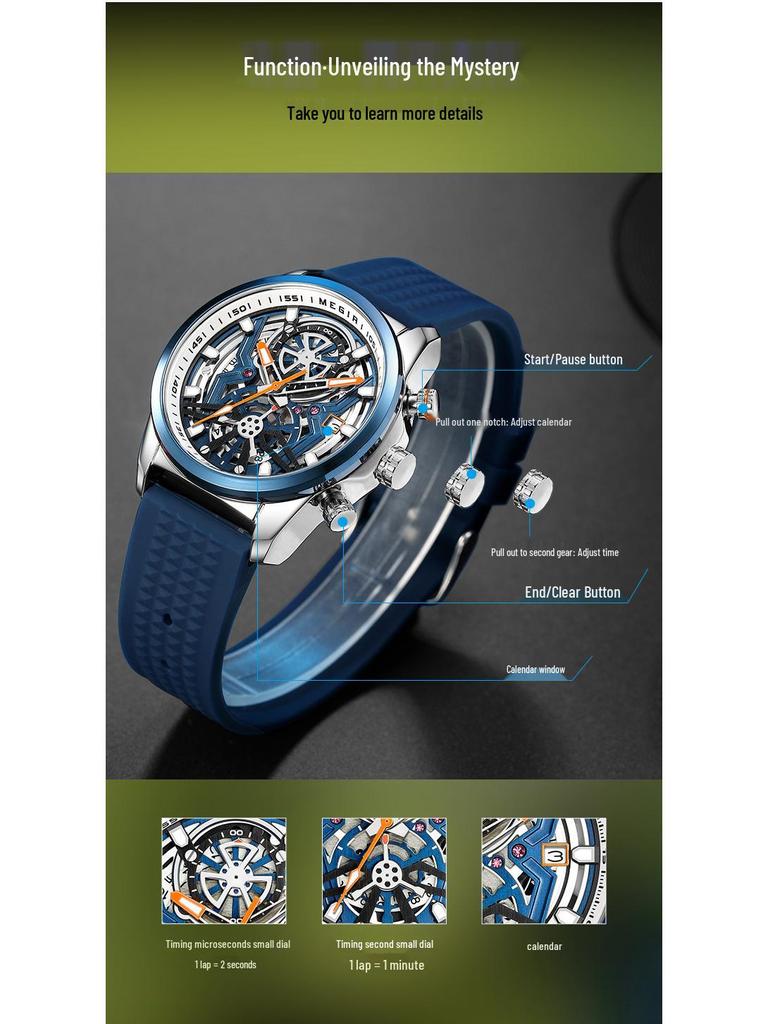 MEGIR Men's Silicone Quartz Watch 2235 - Fashionable Mechanical Style