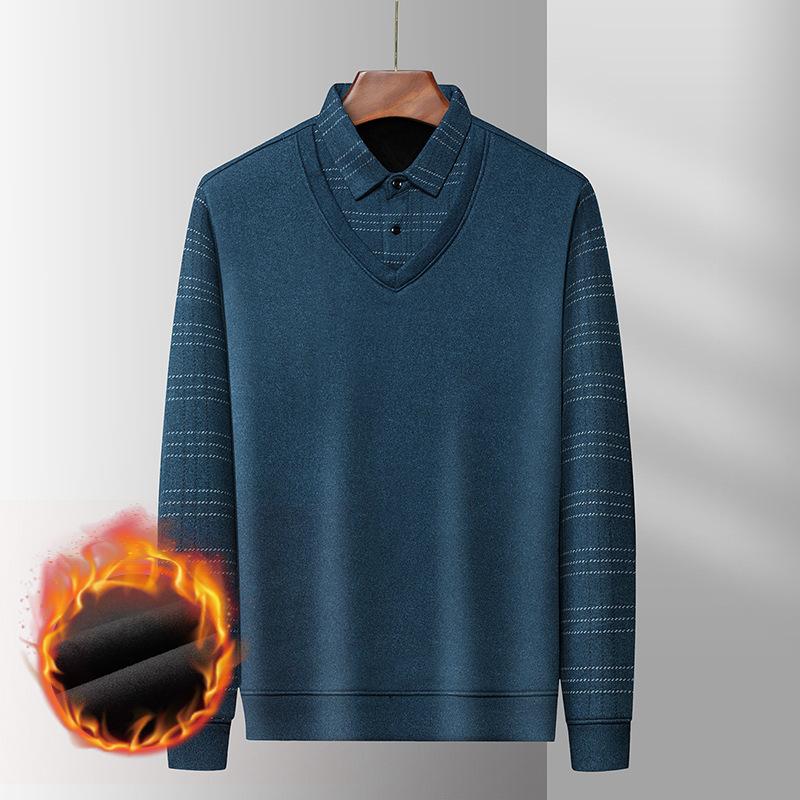 

Зимняя модная повседневная мужская одежда для среднего возраста и пожилых людей, утолщенный топ из двух предметов на флисовой подкладке, толстая термоодежда для папы, футболка XXXXL