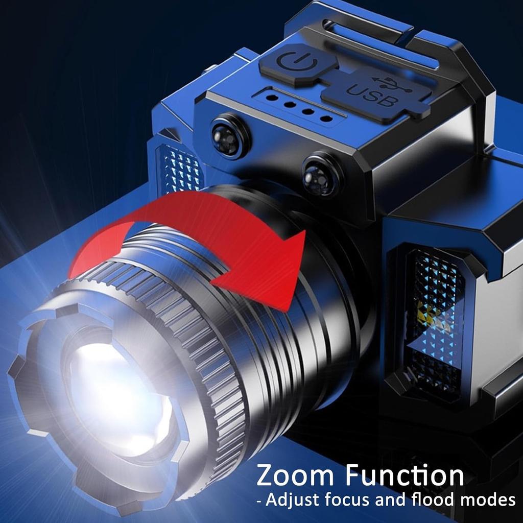 Smart Induction White Light LED Headlight Zoom USB Charging Sensor LED Headlamp Outdoor Multi-Function Head Torch Lantern Lamps
