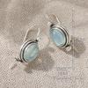 Vintage Silver Color Sea Blue Stone Dangle Earrings Woman Oval Party Daily Wear