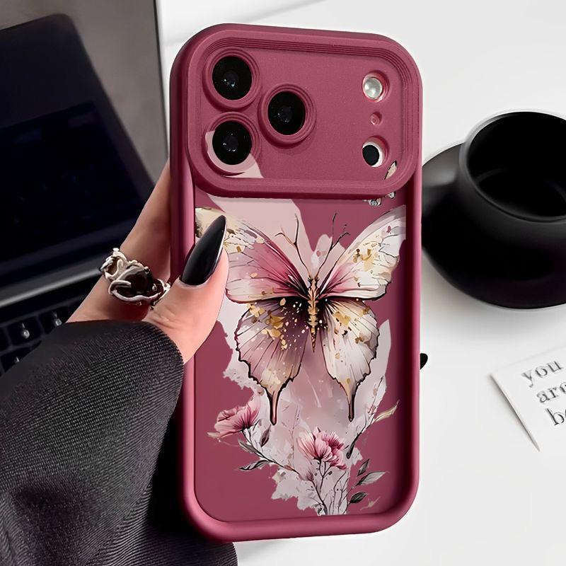 Pink Butterfly Watercolor Pattern Case For iPhone 17 Pro Max Funda Shockproof Bumper Cover For iPhone 16 Pro Max 15 14 13 12 11 Air 16E