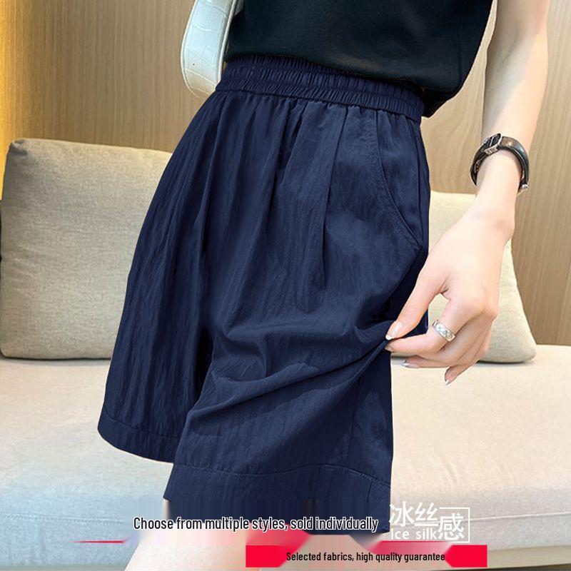 

Plus Size Women s Ice Silk High Waist Shorts - Summer Loose, Quick-Dry, Cool Wide Leg Capris M (Recommended for 80-100 Jin)