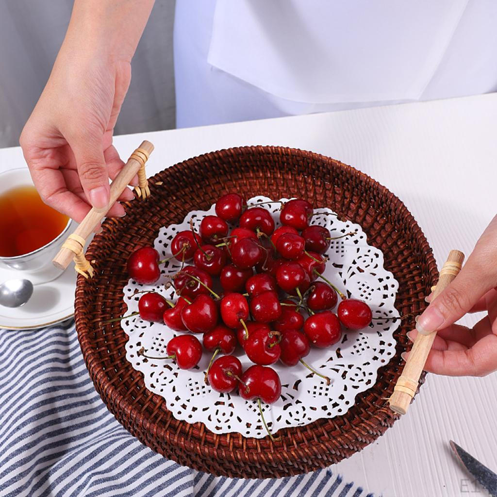 Round Rattan Basket Durable Handwoven Bread Decorative Organizer Rustic Style Snacks Biscuits with